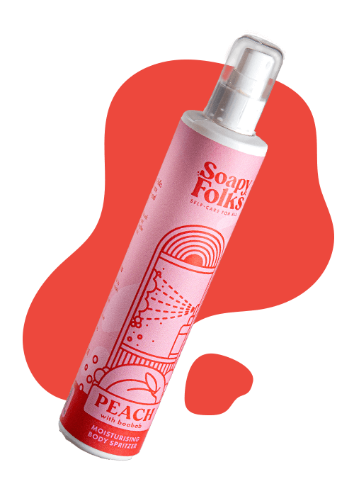 sf-products-body-spritzer-peach-hover-1 peach soapyfolks body spritzer on abstract red background
